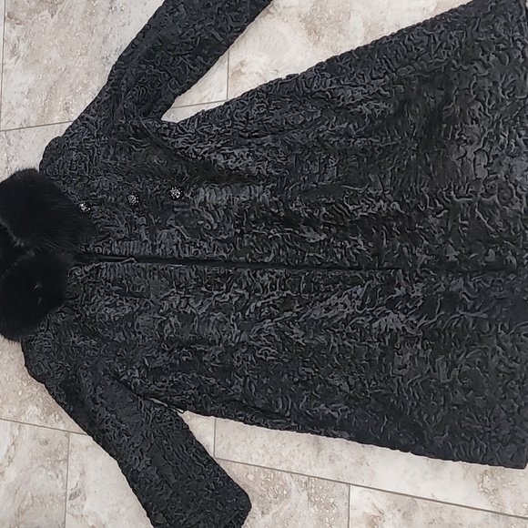 VINTAGE REAL FUR PERSIAN LAMB FOX FUR COLLAR LINED COAT EUC - Picture 10 of 15